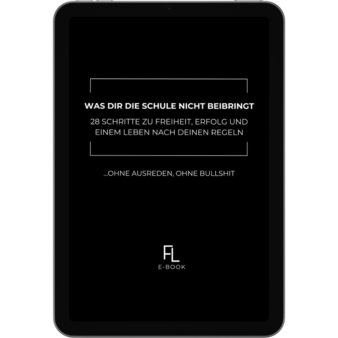 Tablet-Mockup mit dem E-Book „Was dir die Schule nicht beibringt“ von FREELVNG